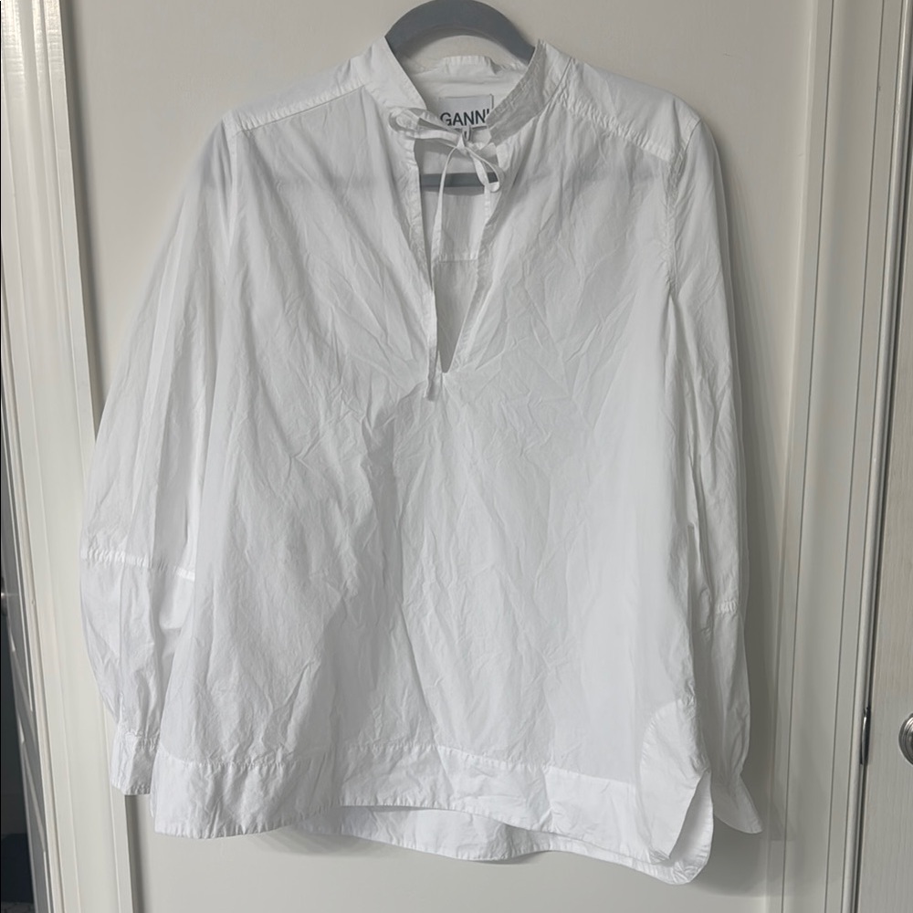 Ganni Crisp White Long Sleeve post top XS excellent condition